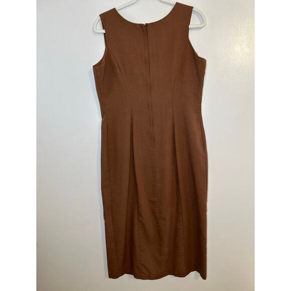 Vintage Y2K 90s Women Sleeveless Dark Academia Brown Button Midi Sheath Dress 10 - Picture 2 of 6
